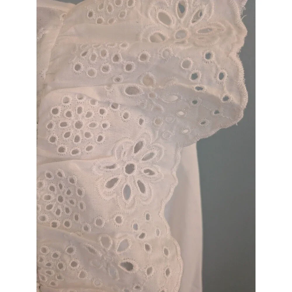 J. Crew Top Womens S Long Sleeve Eyelet Ruffle Cotton Pullover Blue Peasant New